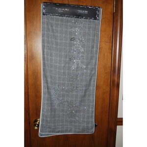 TAHARI HOME GREY PLAID WOOL BLEND TABLE RUNNER W REINDEER BEADING NEW